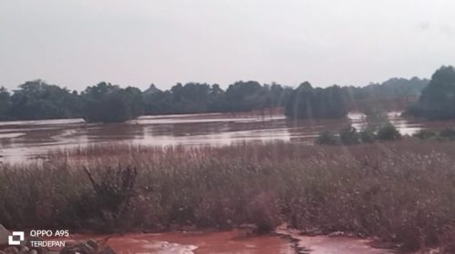 Lumpur menutupi air laut